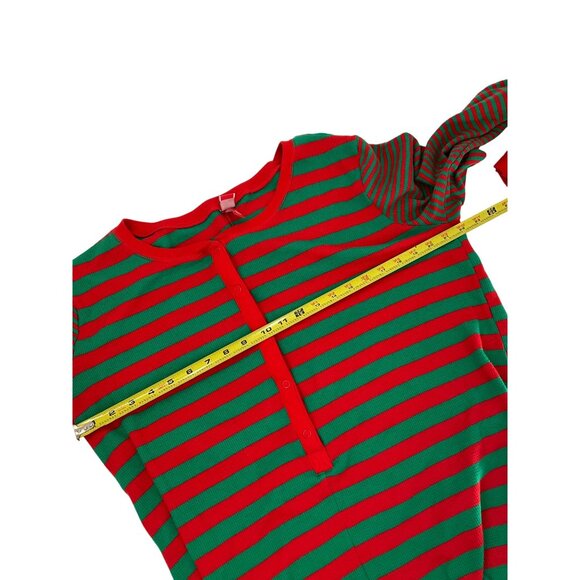 Striped Red Green Adult One-Piece Pajamas XL Button-Up Christmas Festive Holiday - Picture 3 of 5